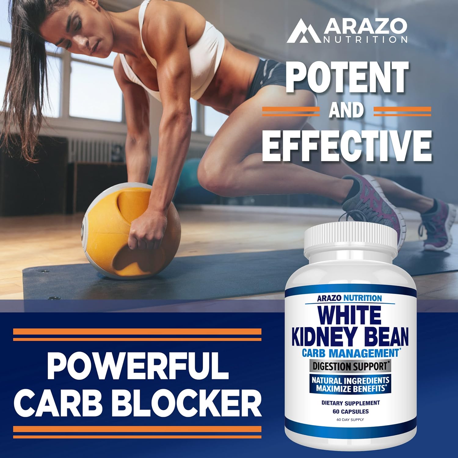 Arazo Nutrition White Kidney Bean Extract - 100% Pure Carb Blocker and Fat Absorber for Weight Support - Intercept Carbs : Health & Household