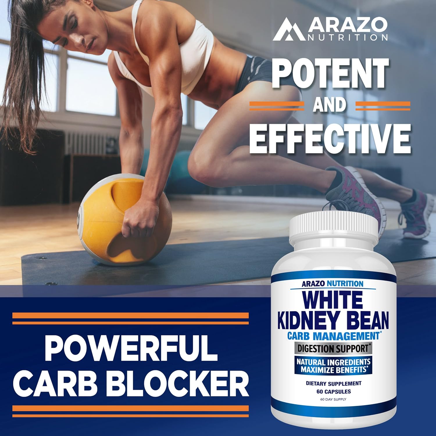 Arazo Nutrition White Kidney Bean Extract - 100% Pure Carb Blocker and Fat Absorber for Weight Support - Intercept Carbs : Health & Household