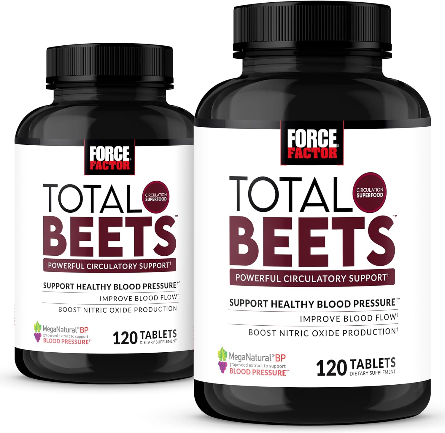 Force Factor Total Beets Nitric Oxide Supplement with Beet Root Powder, Nitrates, Grapeseed Extract for Circulation, Cardiovascular, Heart Health, 240 Tablets, 2 Pack