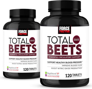 Force Factor Total Beets Nitric Oxide Supplement With Beet Root Powder, Nitrates, Grapeseed Extract For Circulation, Cardiovascular, Heart Health, 240 Tablets, 2 Pack