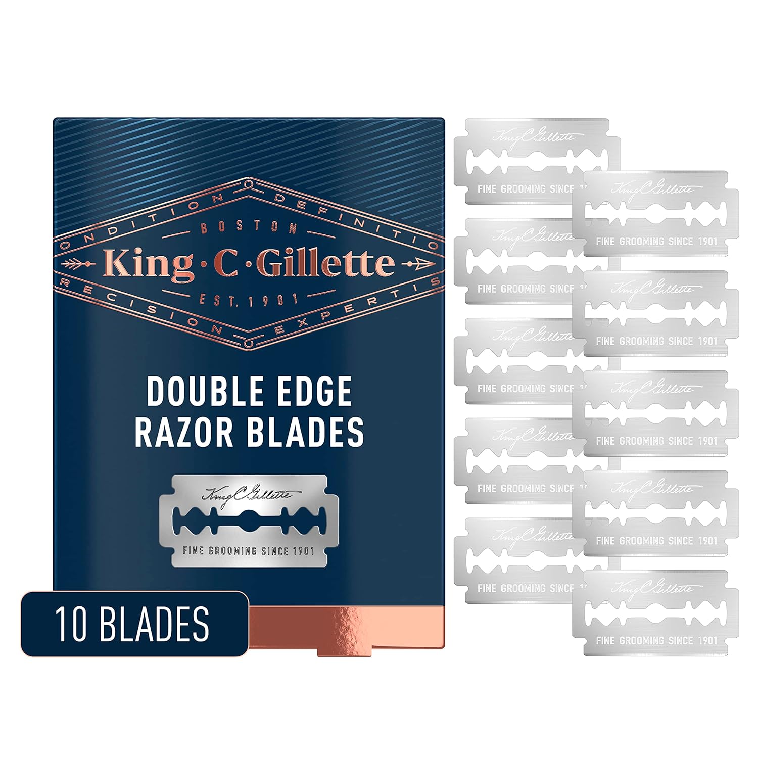 King C. Gillette Double Edge Safety Razor Blades 10 Count, Stainless Steel Platinum Coated Blades