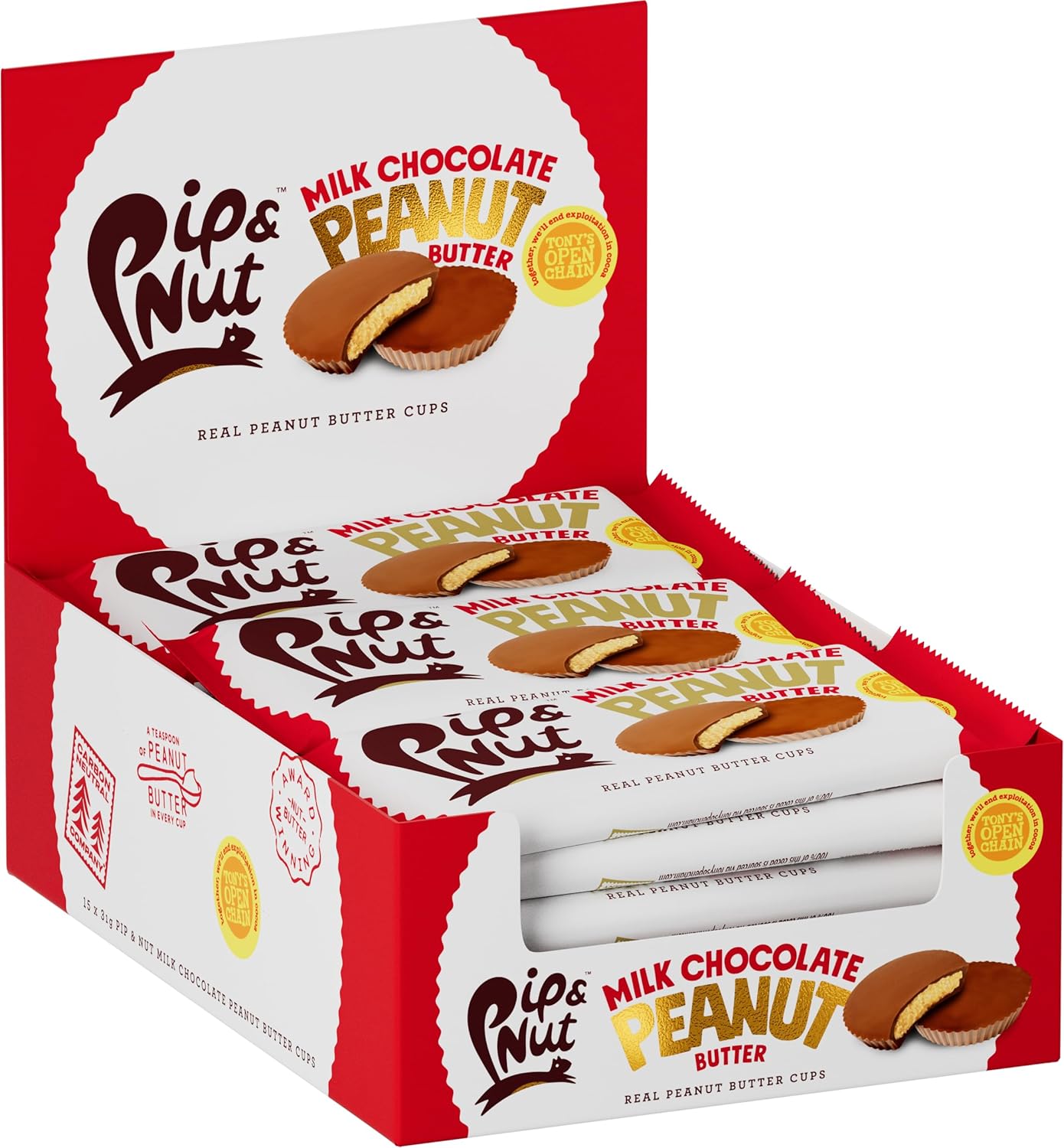 Pip & Nut - Milk Chocolate Peanut Butter Cups (15 Pack - 2 Cups Per Pack) | Single Origin Chocolate, Real Peanut Butter, Natural Nut Butter, No Palm Oil, Gluten Free
