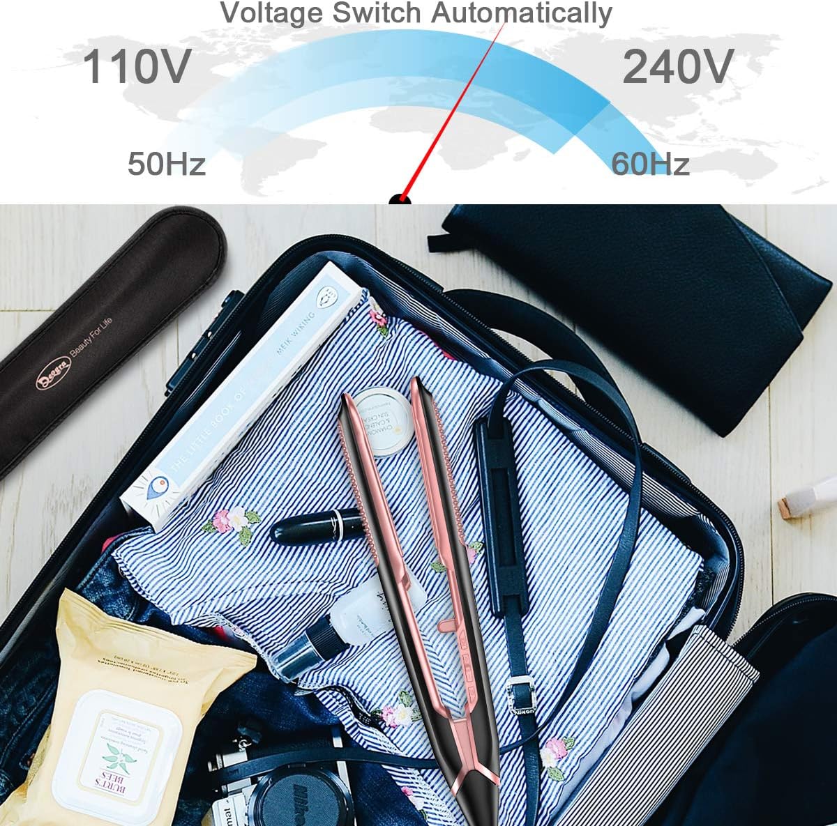 Deogra Ionic Flat Iron For Hair, Argan Oil Keratin Infused Ceramic Hair Straightener And Curler, Dual Voltage Flat Curling Iron, 450 ? Digital Instant Read Temperature Control Hair Iron Rosa Pink : Beauty & Personal Care