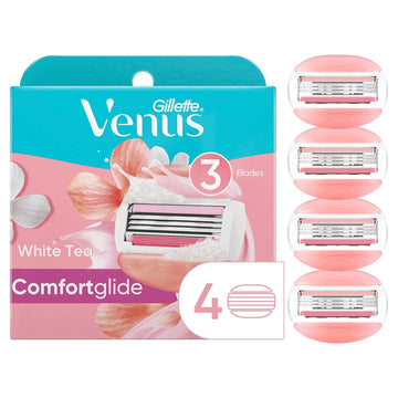 Gillette Venus Comfortglide Womens Razor Blade Refills, 4 Count, White Tea Scented Gel Bar Protects Against Skin Irritation