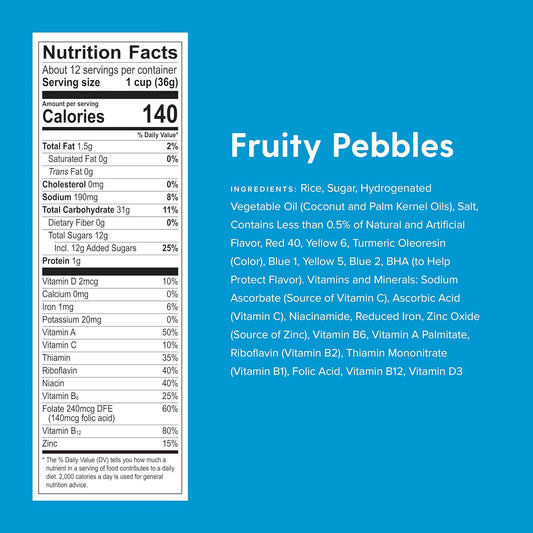 Post Fruity Pebbles Cereal with Vitamins & Minerals, Gluten-Free, Kosher Pareve, 11 Ounce (Pack of 12)