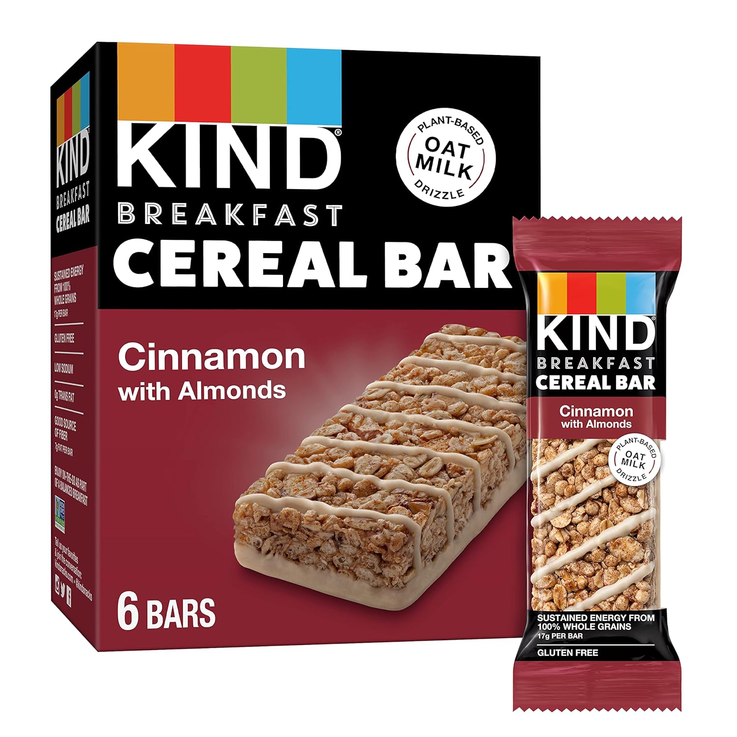 Kind Breakfast Cereal Bars, Gluten Free Snacks, Cinnamon With Almonds, 9.3Oz Box (36 Bars)