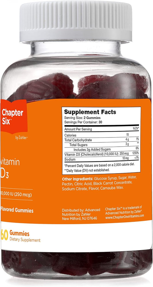 Zahler Chapter Six Vitamin D3 Gummies, Vitamin D Gummies For Adults 10000 Iu, Kosher, 60 Gummies