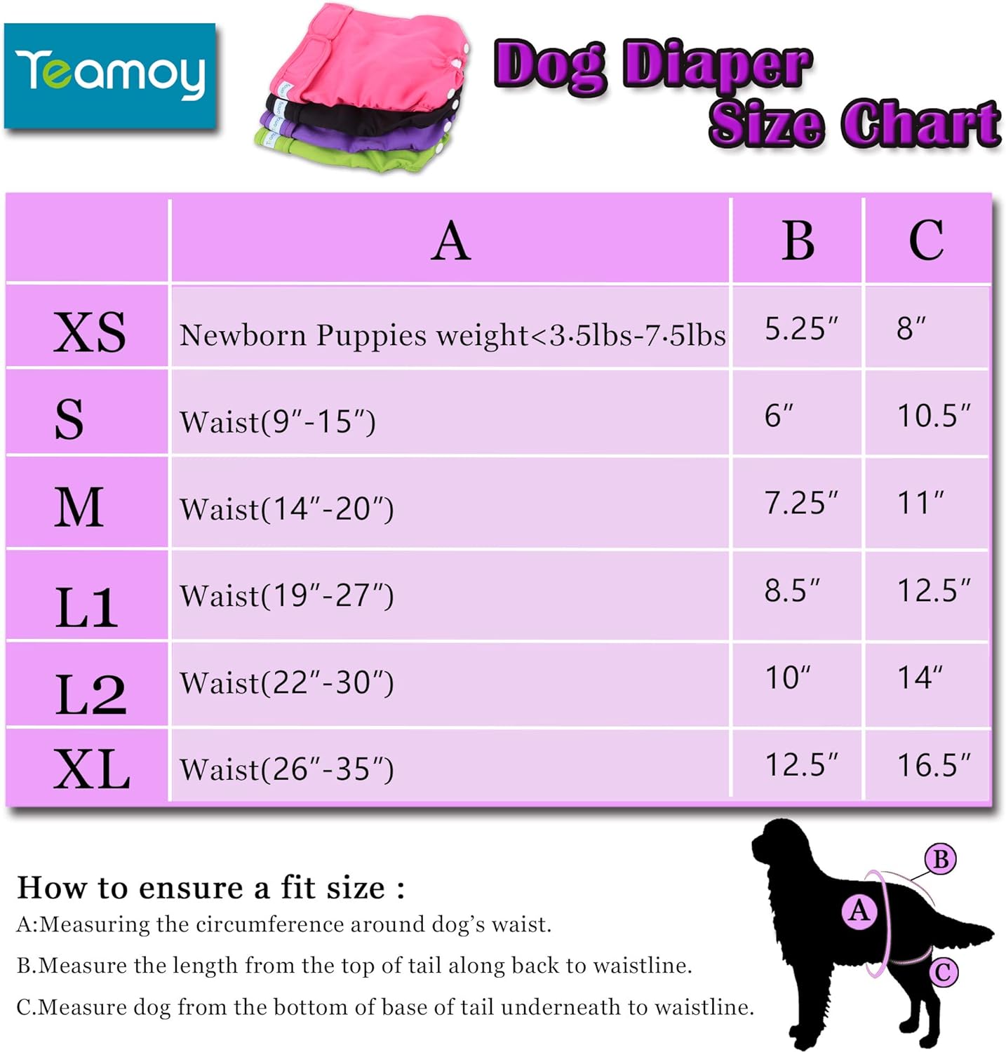 Teamoy 4Pcs Washable Female Dog Diapers, Reusable Doggie Diaper Wraps For Female Dogs, Super-Absorbent And Comfortable, Small