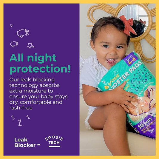 Sposie Booster Pads, Stop Overnight Diaper Leaks, Adhesive-free for easy repositioning, Helps Reduce Nighttime Diaper Changes and Diaper Rash, Use with Sizes 4-6, 90 ct