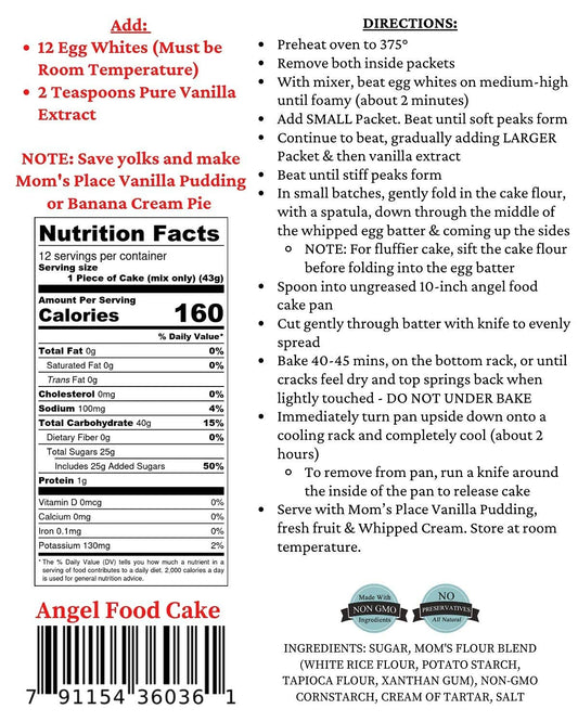 Mom's Gluten Free Angel Food Cake Mix,1-Pack, Easy to Make, 12 Servings, Non GMO Delicious and Healthy Gluten Free Desserts