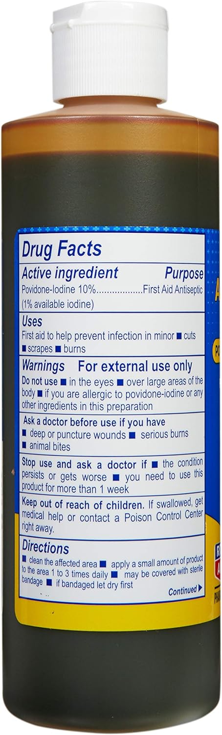 Rite Aid Antiseptic Solution Povidone-Iodine USP 10% - 8 fl oz | First Aid Antiseptic Germicide | Iodine for Wounds | Wound Wash | Antiseptic Soap | Liquid Antiseptic Wash (Packaging May Vary)