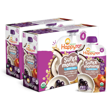 Happy Tot Organics Super Morning Stage 4 Dairy Free, Apple Acai Coconut Milk & Oats + Super Chia, 4 Ounce Pouch (Pack Of 16)