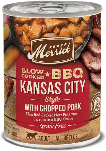 Merrick Slow-Cooked Bbq Premium And Healthy Real Meat Grain Free Canned Dog Food, Kansas City Style With Pork - (Pack Of 12) 12.7 Oz. Cans