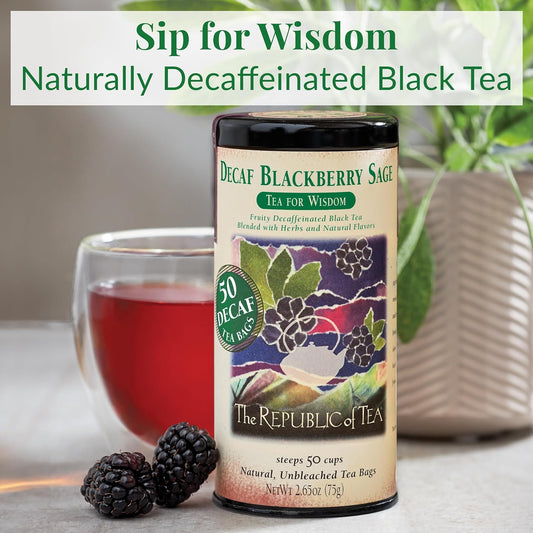 The Republic Of Tea — Decaf Blackberry Sage Black Tea Tin, 50 Tea Bags, Environmentally- Friendly Decaffeinated Tea