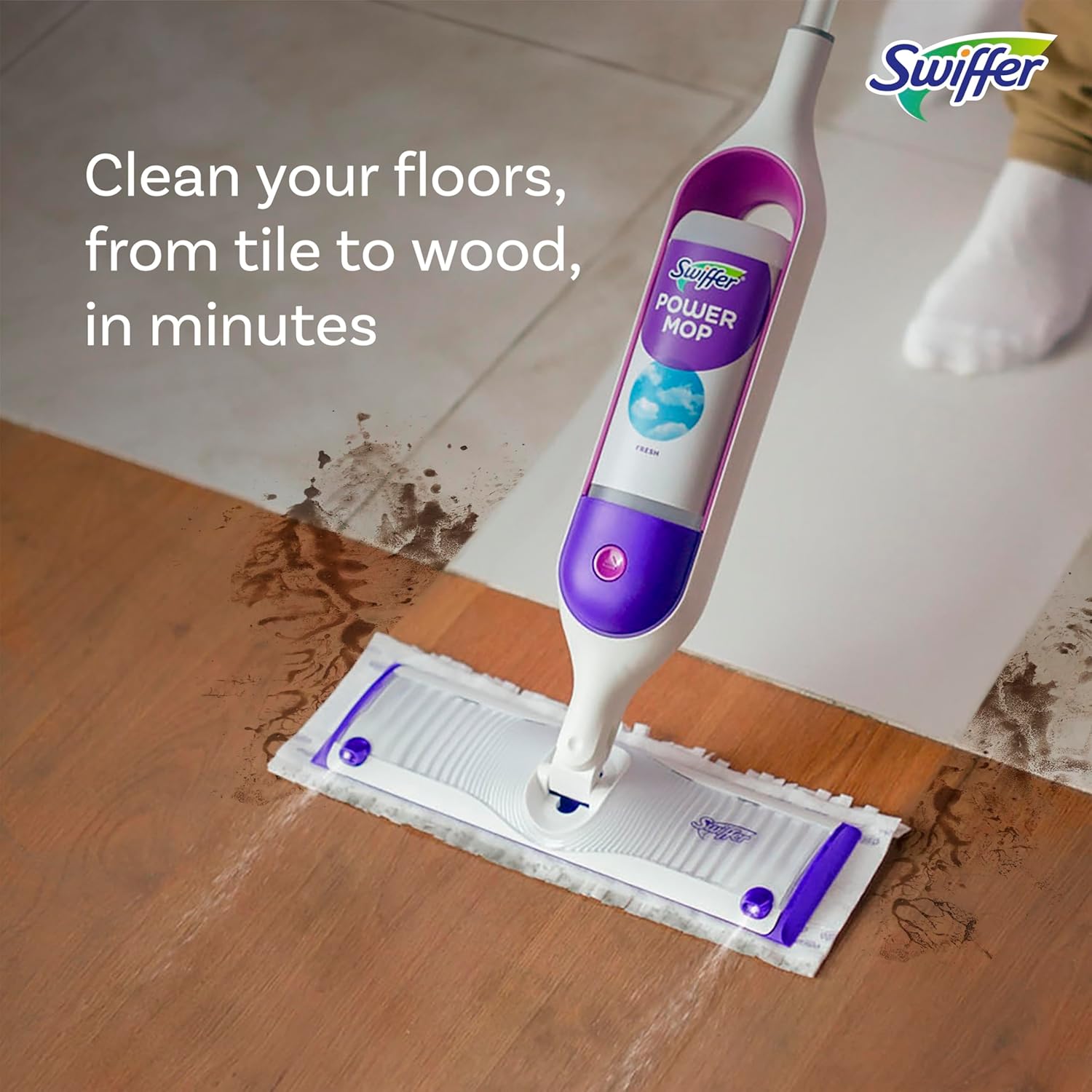 Swiffer PowerMop Multi-Surface Mop Kit for Floor Cleaning, Fresh Scent, Mopping Kit Includes PowerMop, 2 Mopping Pad Refills, 1 Floor Cleaning Solution with Fresh Scent and 2 Batteries : Health & Household