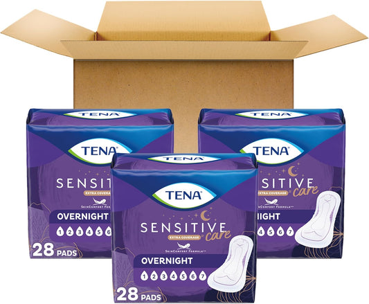 Tena Incontinence Pads, Bladder Control & Postpartum For Women, Overnight Absorbency, Extra Coverage, Sensitive Care - 84 Count