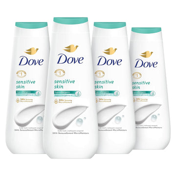 Dove Body Wash Sensitive Skin 4 Count Hypoallergenic, Paraben-Free, Sulfate-Free, Cruelty-Free, Moisturizing Skin Cleanser Effectively Washes Away Bacteria While Nourishing Skin 20 Oz