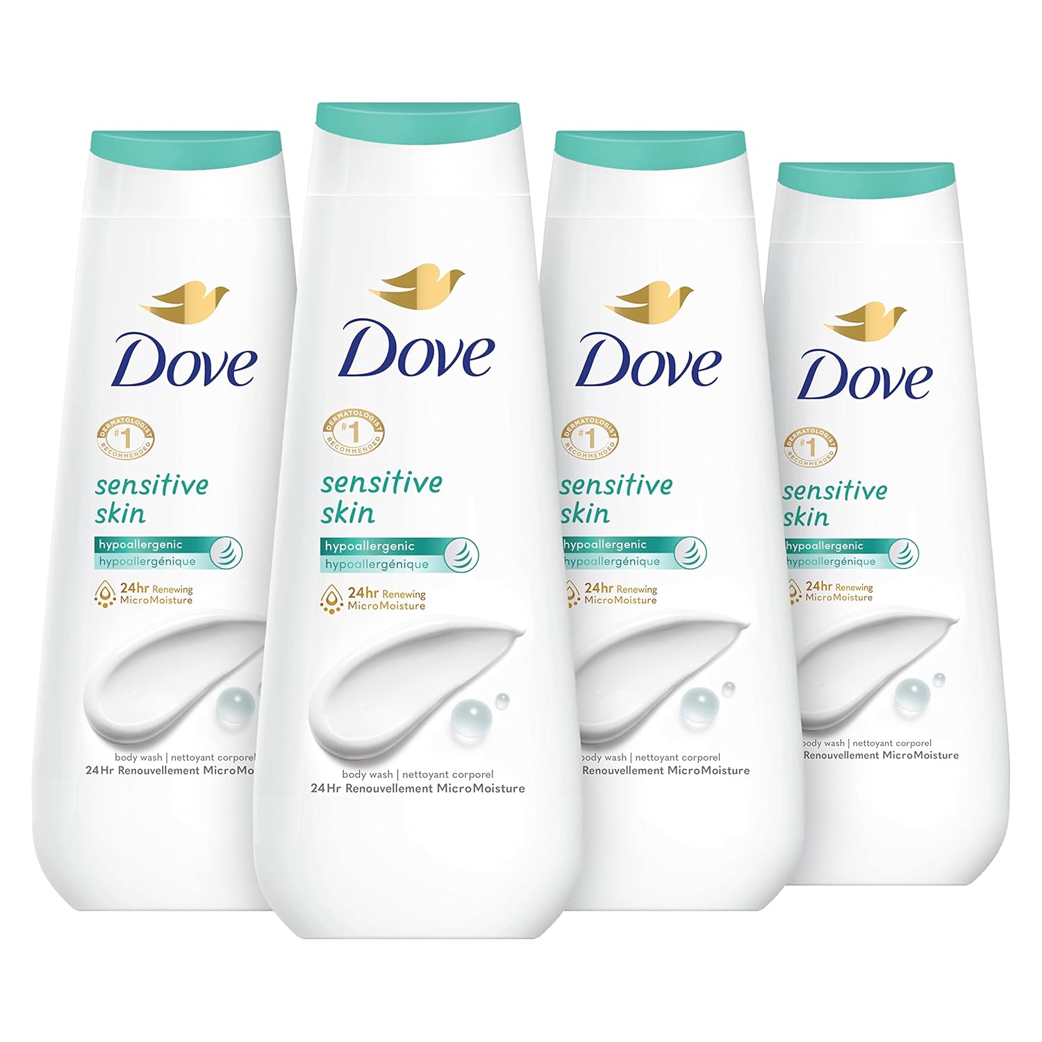 Dove Body Wash 3 Count Sensitive Skin For 24Hr Lotion-Soft Skin Moisturizing Skin Cleanser Gentle Hypoallergenic Formula With No Sulfates No Parabens