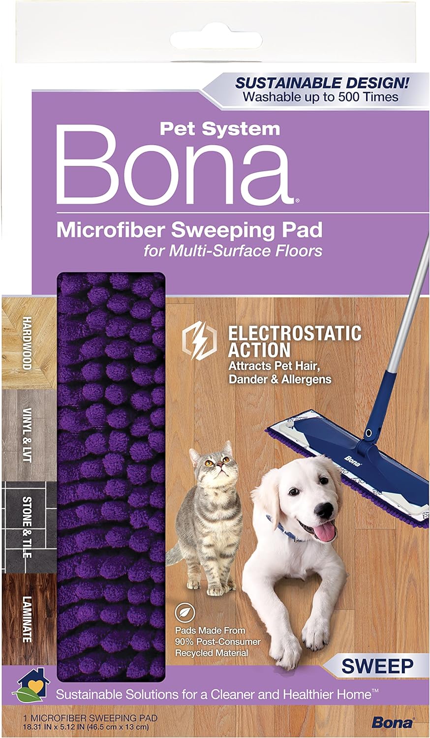 Bona Pet System Multi-Surface Floor Cleaner Spray, Cat Formulation, 32 Fl Oz Premium Microfiber Floor Mop Pet System Microfiber Sweeping Pad : Everything Else