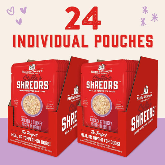 Stella & Chewy'S Stella’S Shredrs Cage Free Chicken & Turkey Recipe In Broth, 2.8 Oz. Pouches (Pack Of 24)