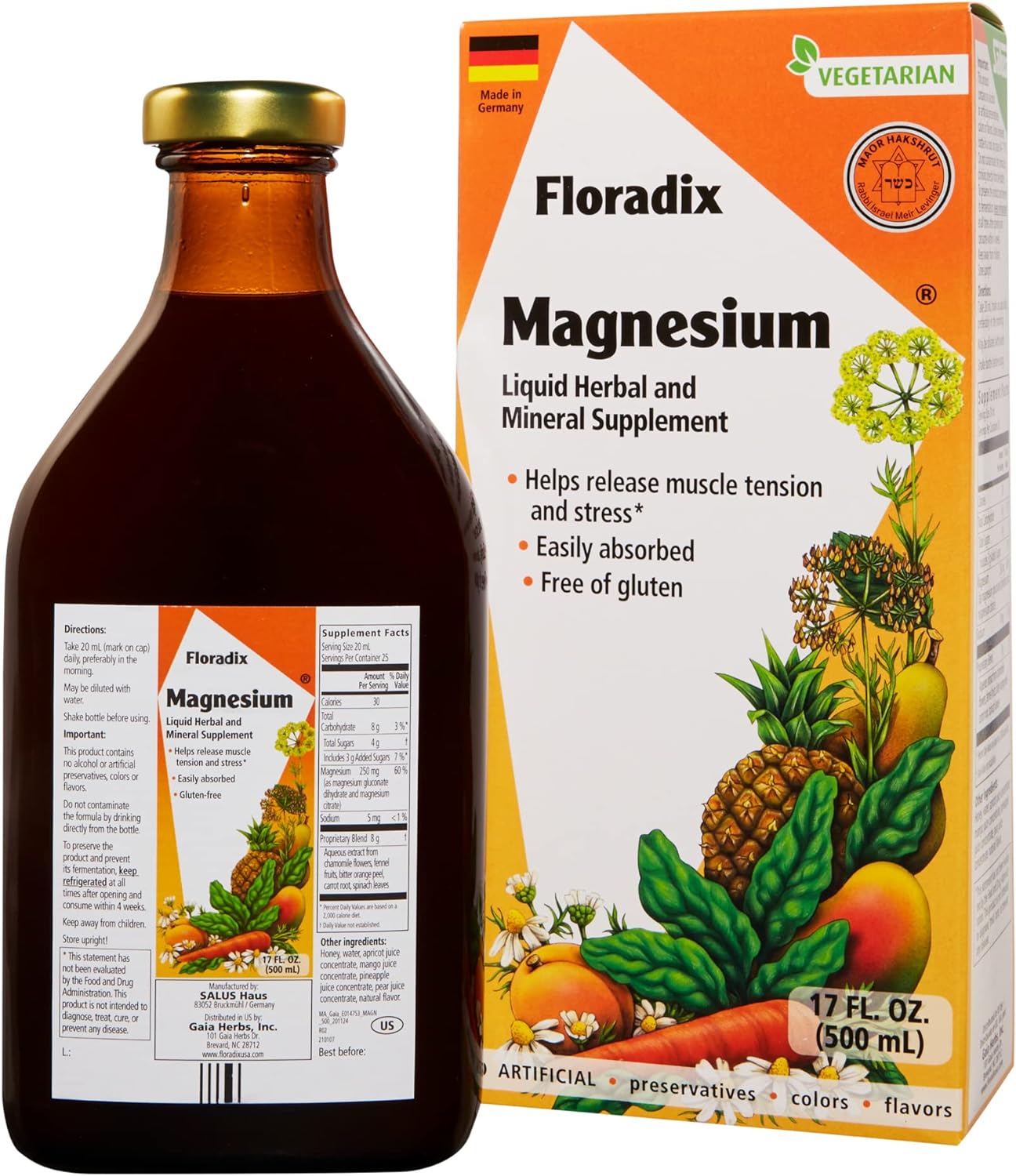 Floradix, Magnesium Vegetarian Liquid Supplement for Muscle and Bone Support, 17 Fl Oz