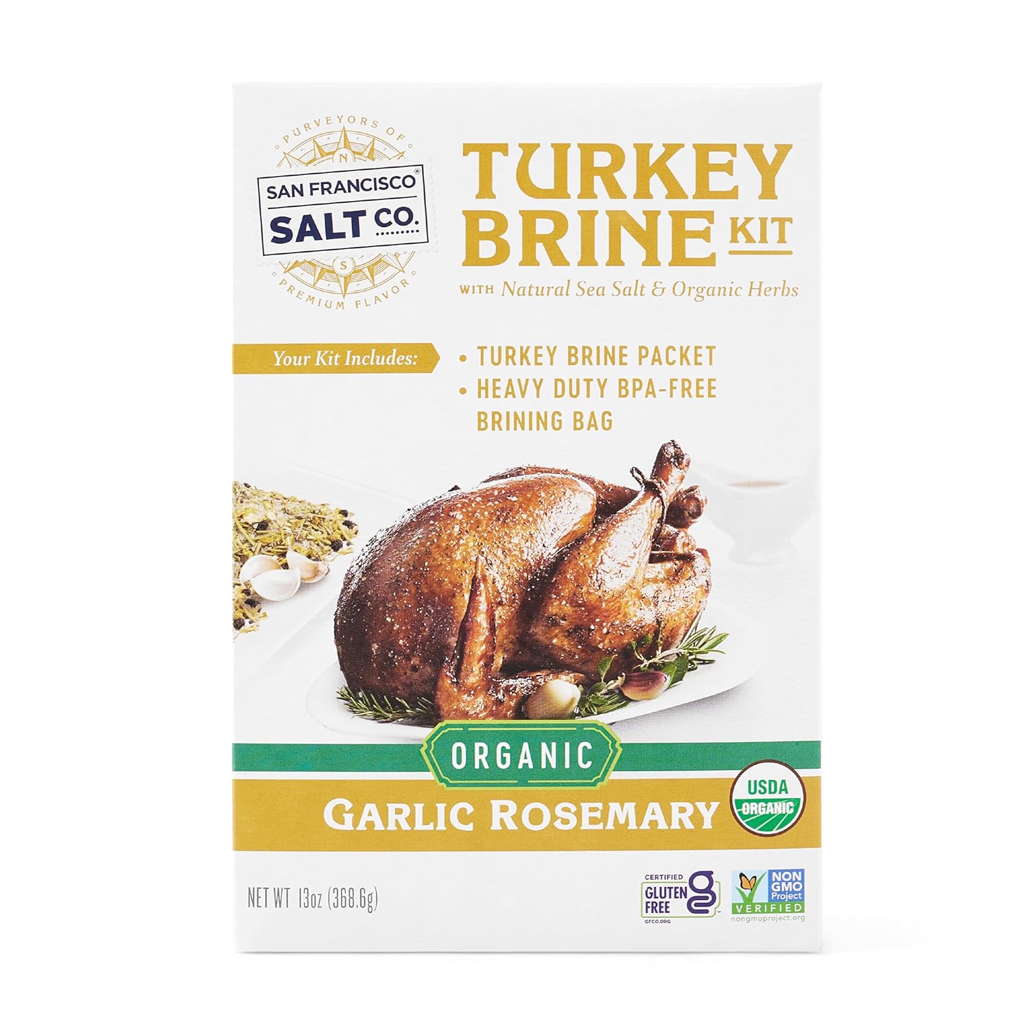 Organic Turkey Brine Kit - 16 Oz. Garlic Rosemary Brine With Bpa-Free Brine Bag By San Francisco Salt Company