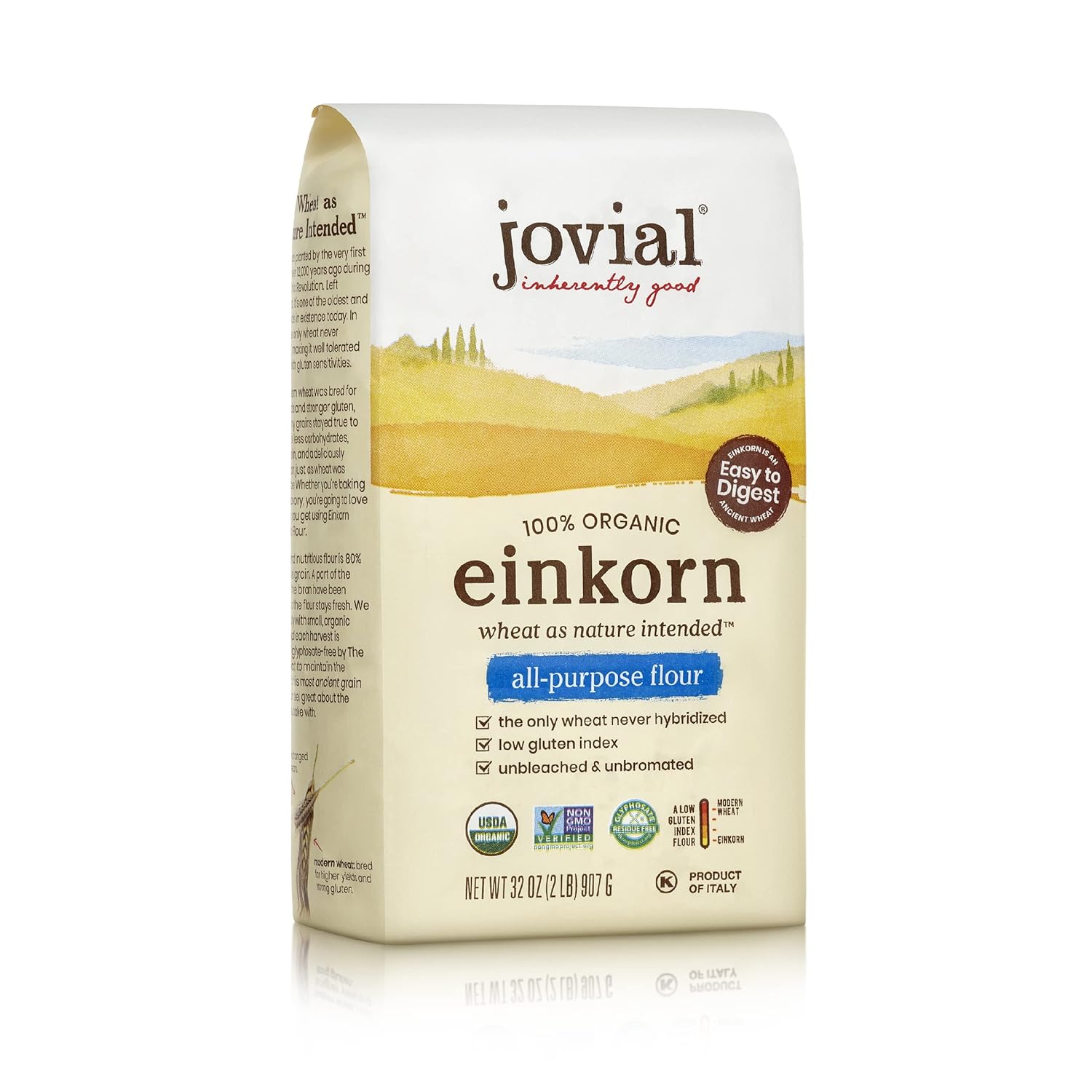 Jovial Einkorn 100% Organic Einkorn All Purpose Flour - Baking Flour, High Protein, Non-Gmo, Usda Certified Organic, Unbleached Flour, Product Of Italy, Organic All Purpose Flour - 32 Oz