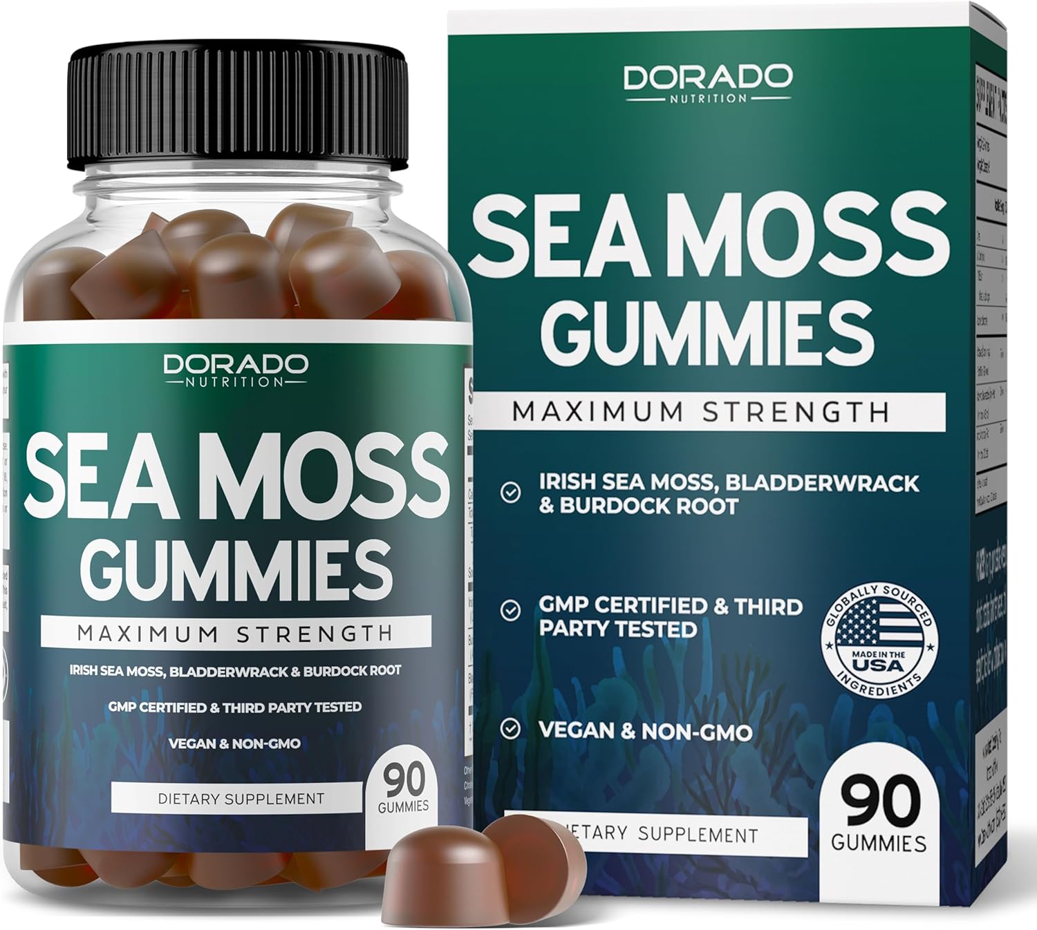 Irish Sea Moss Gummies 3000Mg (90 Gummies With Bladderwrack & Burdock Root - Raw Seamoss Gummies For Thyroid, Energy, & Immune Support) Third Party Tested, Vegan Safe, No Fillers & Made In Usa