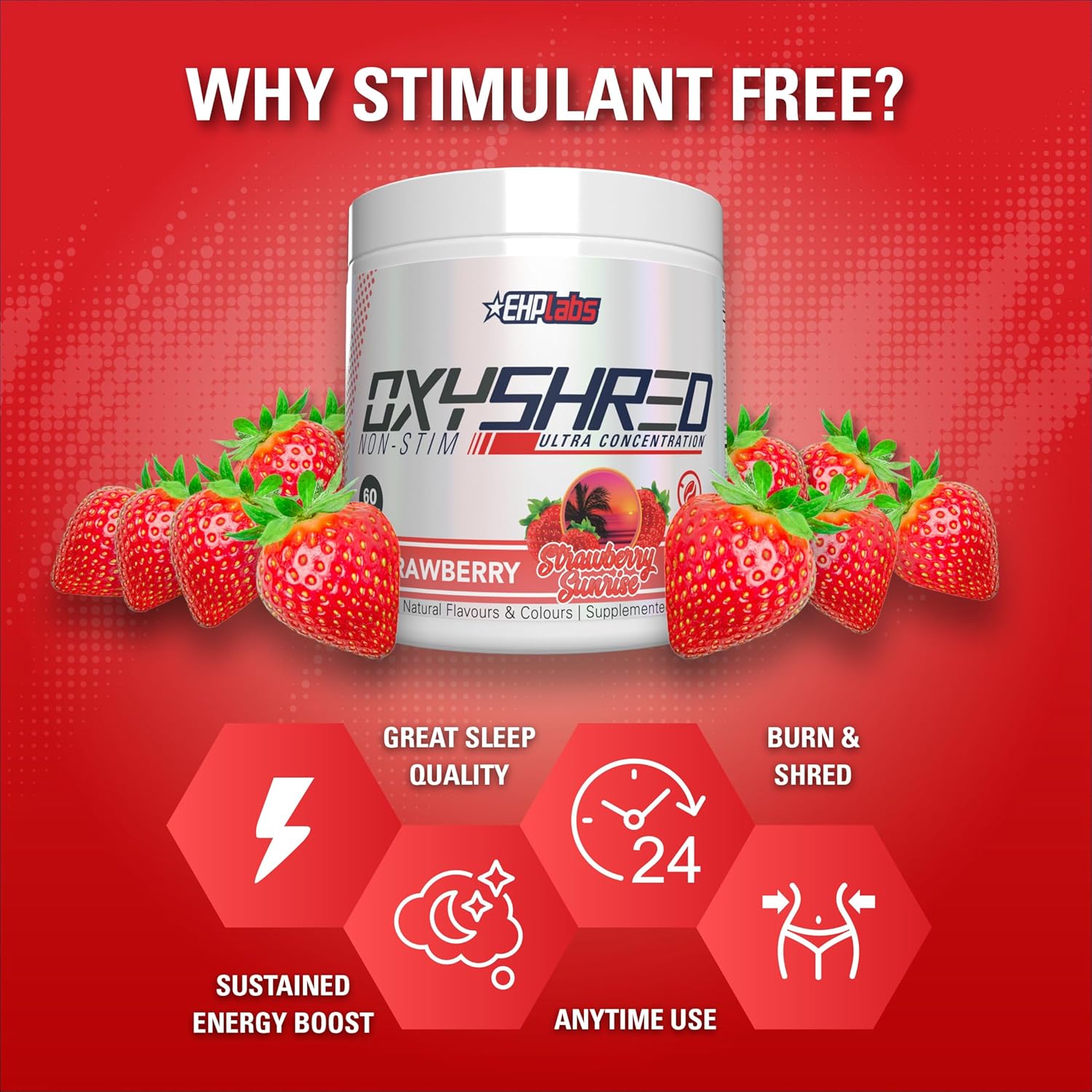 Ehp Labs Oxyshred Non Stimulant Pre Workout Powder - Stim Free, Caffeine Free Preworkout For Men & Women - Non Stim Preworkout - Sugar Free Energy Powder - Strawberry, 60 Servings : Health & Household