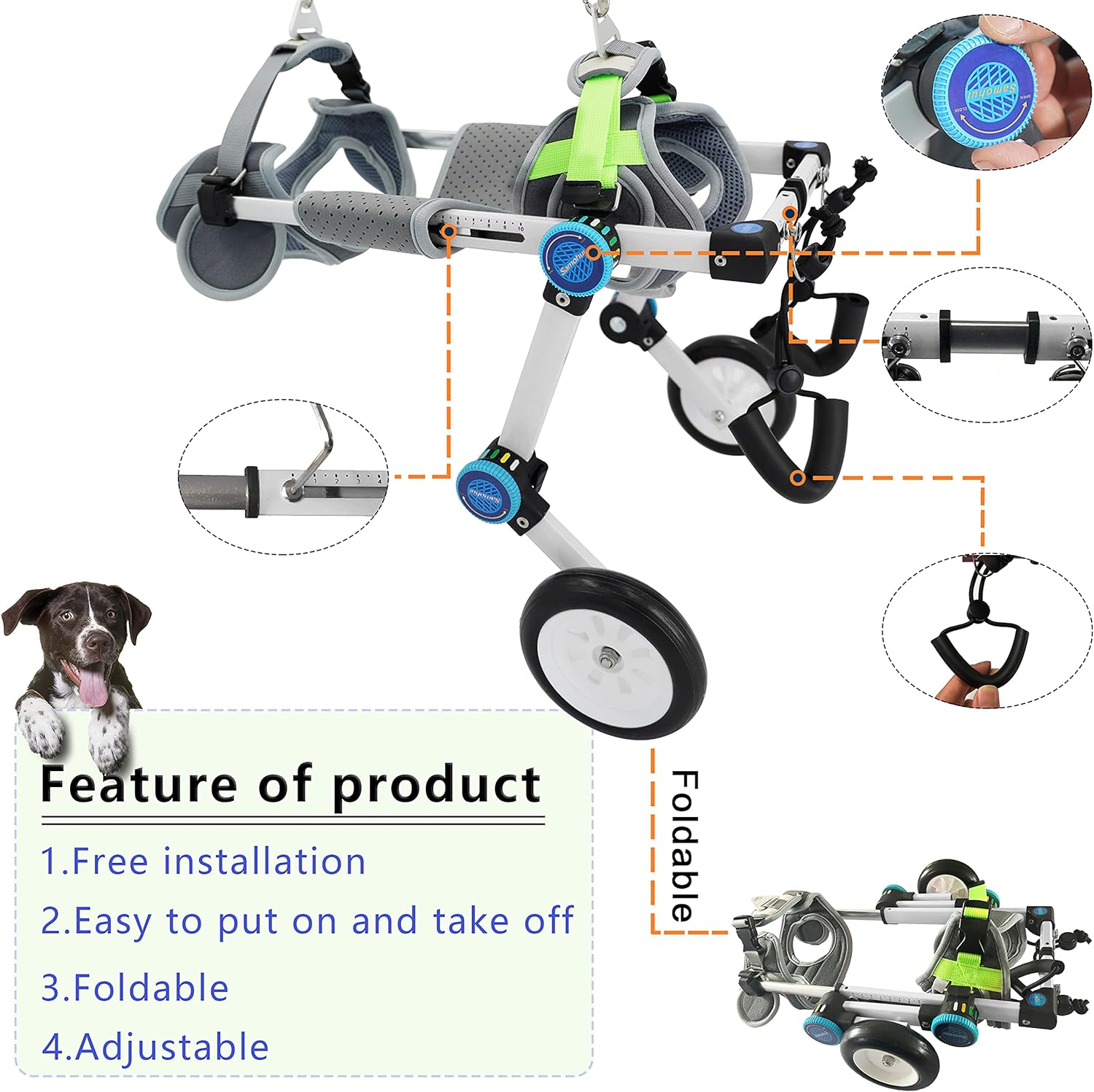 HobeyHove Adjustable Dog Wheelchair,Fordable Dog Wheelchair for Back Legs,Assist Small Pets with Paralyzed Hind Limbs to Recover Their Mobility Two Colour 5-Size (XS White) : Pet Supplies