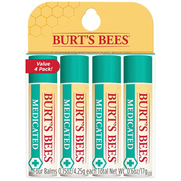 Burt'S Bees Lip Balm Mothers Day Gifts For Mom - Medicated With Eucalyptus Oil And Menthol, Tint-Free, Natural Origin Lip Care, 4 Tubes, 0.15 Oz