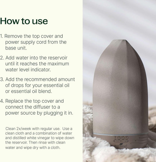 Plant Therapy Metro Stone Diffuser Gray - Essential Oil Diffuser - Sleek Design For Home & Office, 8 Hours Of Diffusion, Auto Shut Off, Soft Ambient Lighting, Four Timer Settings