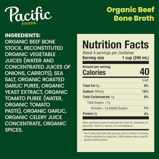 Pacific Foods Organic Beef Bone Broth, 32 Oz Carton