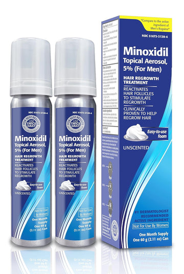 Taro Minoxidil Topical Aerosol Foam, 5%, Hair Regrowth 2 Months Treatment For Men, 2.11 Oz (2 Pack)