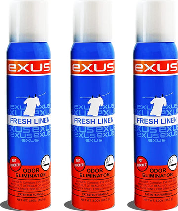 Exus Odor Eliminator & Air Freshener Spray For Strong Odor, Pet Odor Eliminator, Room Spray, Car Freshener (3 Pack) (Fresh Linen)