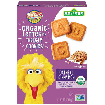 Earth's Best Organic Sesame Street Toddler Letter of the Day Cookies, Oatmeal Cinnamon, 5.3 oz. Box