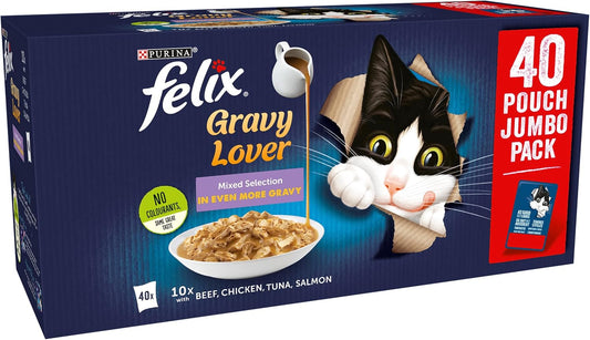 Felix As Good As It Looks Adult Wet Cat Food Gravy Lover Mixed 40 x 100g Pouches?12368065