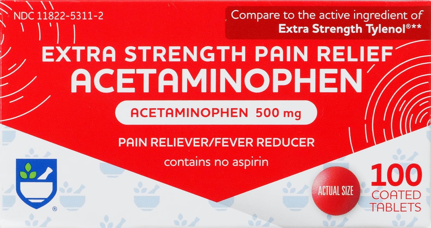 Rite Aid Extra Strength Acetaminophen Easy Tabs Tablets, 500 Mg - 100 Count | Pain Reliever & Fever Reducer | Migraine Relief Products | Joint Pain Relief | Muscle Pain Relief | Menstrual Pain Relief