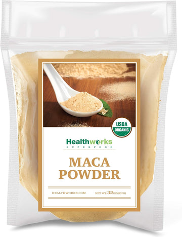 Healthworks Maca Powder Raw (32 Ounces / 2 Pounds) | Certified Organic Flour Use | Keto, Vegan & Non-GMO | Premium Peruvian Origin | Breakfast, Smoothies, Baking & Coffee