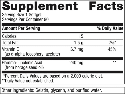 Metagenics Omegagenics Borage Seed Gla 240 Mg - Gamma-Linolenic Acid (Gla) Supplement - With Borage Seed Oil & Vitamin E - Gluten-Free - 90 Softgels