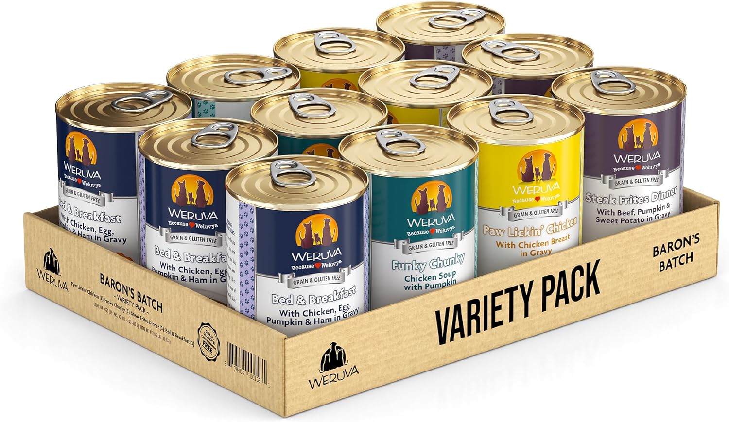 Weruva Classic Dog Food, Variety Pack, Baron'S Batch, Wet Dog Food, 14Oz Cans (Pack Of 12), Multi