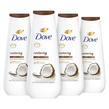 Dove Body Wash Restoring Coconut & Cocoa Butter 4 Count For Renewed, Healthy-Looking Skin Gentle Skin Cleanser That Effectively Washes Away Bacteria While Nourishing Your Skin 20 Oz