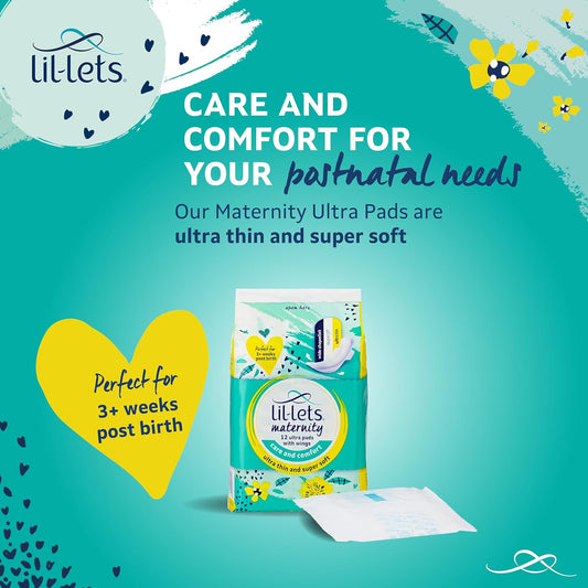 Lil-Lets Maternity Ultra Thin Long Pads with Wings, Perfect for 3+ Weeks Post Birth, 12 Count (Pack of 3)