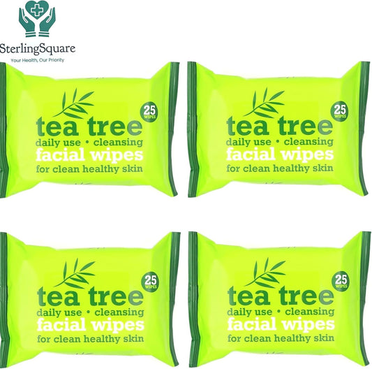 4 Packs | Australian Tea Tree & Peppermint Daily Cleansing Wipes – 100 Facial Wipes | Removes Oil, Dirt & Makeup | Refreshing & Purifying for Clean, Healthy Skin