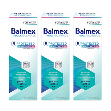 Balmex Adultadvantage Bprotected Skin Relief Healing Cream, With Zinc Oxide Barrier Cream Protection + Skinshield Soothing Botanicals For Adult Incontinence, Adult Rash And Bed Sores, 3Oz (Pack Of 3)