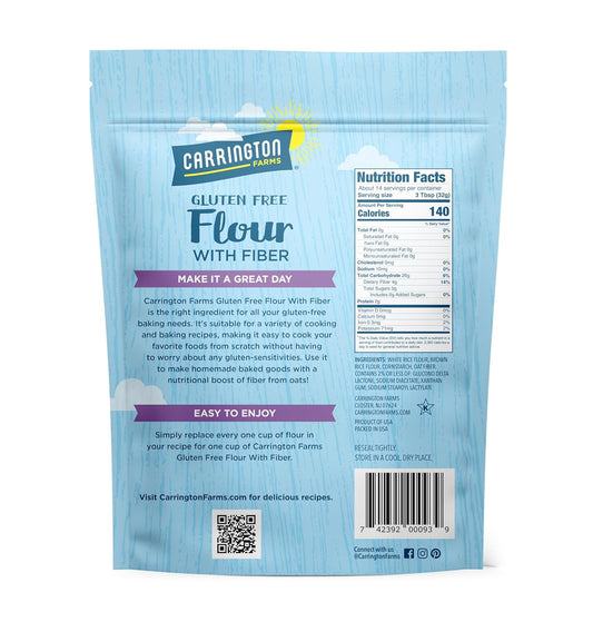 Carrington Farms Gluten Free Flour With Fiber – Nutritional Boost With Added High Fiber From Gluten Free Oats, Allergen Friendly, No Added Sugar - Nutrient Rich Flour For Baking & Cooking (16 Oz)
