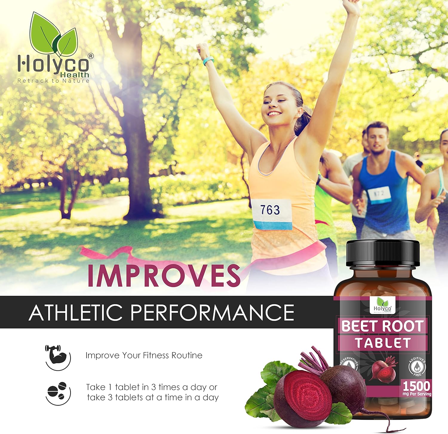 HOLYCO HEALTH - RETRACK TO NATURE Beet Root Tablet (180 Tablet) 1500mg Per Serving with Potent Black Pepper I Natural Nitric Oxide for Athletic Performance : Health & Household