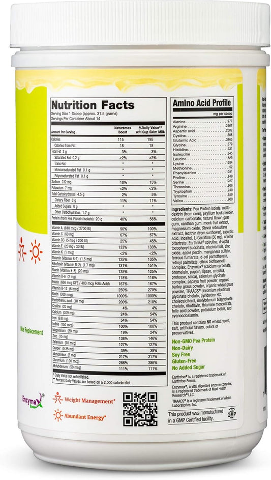 Naturemax Boosttm Pea Protein Powder - Diet Supplement Meal Replacement - 20G Protein Per Serving - Natural Vanilla Flavor - Kosher Vitamin - 1Lb