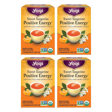 Yogi Sweet Tangerine Positive Energy Tea - 16 Tea Bags Per Pack (4 Packs) - Organic Tangerine Energy Tea - Includes Black Tea Leaf, Yerba Mate Leaf, Ashwagandha Root & More