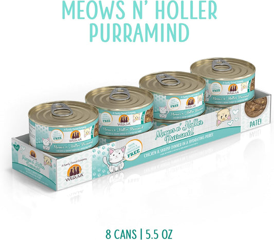 Weruva Classic Cat Paté, Meows N' Holler Purramid With Chicken & Shrimp, 5.5Oz Can (Pack Of 8), Brown